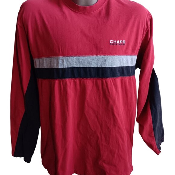 Mens Red Long Sleeve Shirt Chaps Ralph Lauren L 100% Cotton Embroidered Logo - Picture 1 of 6